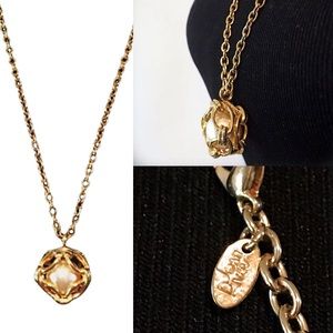 Vtg Joan Rivers Gold Tone Rolo Chain Caged Ivory Cream Pearl 30” Necklace